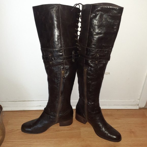 POUR LA VICTOIRE-Victorella-Over Knee Boots-Dk Brown Leather-Sz 7.5-Excellent - Picture 4 of 7